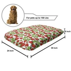 Ambesonne Floral Pet Bed, Strawberries With Flowers And Leaves Summer Season Themed Eating Food, Chew Resistant Pad For Dogs And Cats Cushion With Removable Cover, 24" X 39", Vermilion Green Pink -Zoomie Shop 51vdDNLYeHL