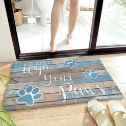 Bathroom Rugs Door Mat Farmhouse Wood Grain Dog Paw Wipe Your Paws Soft Plush Front Door Mat Non-Slip Washable Indoor Door Mats For Entryway, Highly Absorbent Rug For Tub Shower 16x24 Inch -Zoomie Shop 51vu5AozUdL