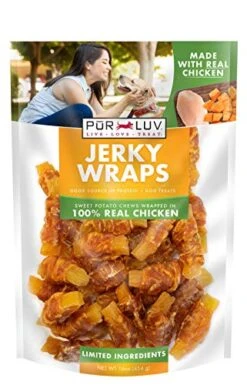 Pur Luv Chicken And Sweet Potato Jerky Wraps, Rawhide Free, Made With Real Chicken And Sweet Potato, Healthy, Easily Digestible, Long Lasting, And High Protein Dog Treat, 16 Oz, Brown