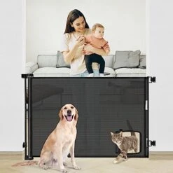 Retractable Dog Gate With Cat Door 55” Wide Retractable Baby Gate With Pet Door 35” Tall Indoor Outdoor Mesh Pet Gate For Cats/Small Dogs Child Safety Gate For Stairs, Doorways, Deck (Grey) 15 Retractable Dog Gate With Cat Door 55” Wide Retractable Baby Gate With Pet Door 35” Tall Indoor Outdoor Mesh Pet Gate For Cats/Small Dogs Child Safety Gate For Stairs, Doorways, Deck (Grey) -Zoomie Shop 51wsSDQcwAL. AC