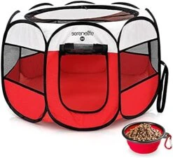SereneLife ON-The-GO Foldable Portable Pet Tent 8-Panel Playpen For Dog & Cat W/Food/Water Bowl, Mesh, Pet House Indoor & Outdoor, Travel & Camping Pet Kennel Exercise Puppy Playground (Grey - Medium) -Zoomie Shop 51wypzSXToL. AC