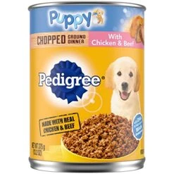 PEDIGREE CHOPPED GROUND DINNER Puppy Canned Soft Wet Dog Food With Chicken & Beef, 13.2 Oz. Cans (Pack Of 12)