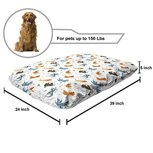 Ambesonne Dog Pet Bed, Funny Dogs Flying With Food Bowl And Bones Pets Companion Illustration, Chew Resistant Pad For Dogs And Cats Cushion With Removable Cover, 24" X 39", Slate Blue Ginger 3 Ambesonne Dog Pet Bed, Funny Dogs Flying With Food Bowl And Bones Pets Companion Illustration, Chew Resistant Pad For Dogs And Cats Cushion With Removable Cover, 24" X 39", Slate Blue Ginger - Image 3