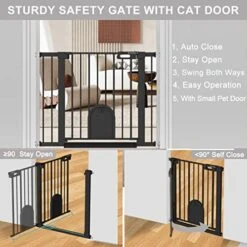 Narrow Baby Gate With Cat Door Walk Through - 24.5" To 29.5" Wide Small Pet Gate For Puppy Dog Doorway Stair - Pressure Mounted Safety Child Gate Stand 30 Inches Tall -Zoomie Shop 51xhzyHGNFL