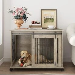 OUYESSIR Dog Crate Furniture End Table, Sliding Door Dog Cage With Partition For Two Puppies, Bottom Pulley, Decorative Pet Crate Dog House Indoor Use (43.7" W*30" D*33.7" H, Rustic Brown) -Zoomie Shop 51yFD90lYvL. AC
