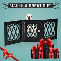 Bundaloo Freestanding Dog Gate With Door Expandable Decorative Wooden Fence For Small To Medium Pet Dogs, Barrier For Stairs, Doorways, & Hallways (Black Diamond) -Zoomie Shop 51yHUbUVO6L