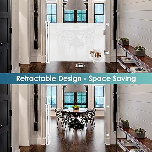 Retractable Baby Gate With Cat Door 55" Wide Baby Gate Indoor Retractable Dog Gate Outdoor Retractable Gate Pet Gates With Walk Through Door Gate Cat Gate For Doorway Baby Gate For Stairs, White 3 Retractable Baby Gate With Cat Door 55" Wide Baby Gate Indoor Retractable Dog Gate Outdoor Retractable Gate Pet Gates With Walk Through Door Gate Cat Gate For Doorway Baby Gate For Stairs, White - Image 3