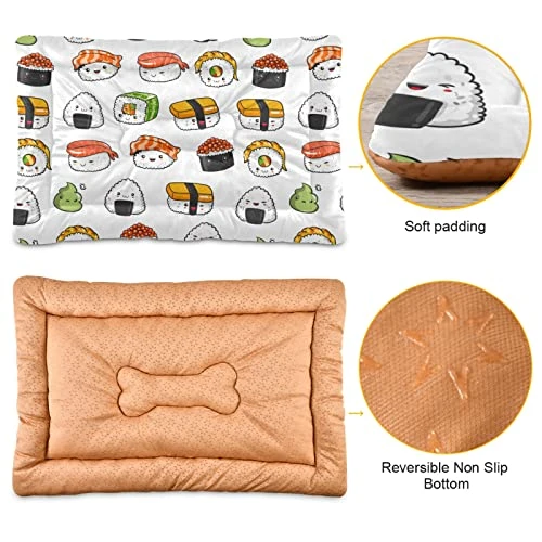 Poeticcity Seamless Colorful Japanese Food On White Dog Cat Bed Mat, Soft Crate Pad Mattress Cushion For Small Medium Pets, Anti Slip Sleeping Kennel Mat Washable & Dry 24x18 Inch 2 Poeticcity Seamless Colorful Japanese Food On White Dog Cat Bed Mat, Soft Crate Pad Mattress Cushion For Small Medium Pets, Anti Slip Sleeping Kennel Mat Washable & Dry 24x18 Inch - Image 2