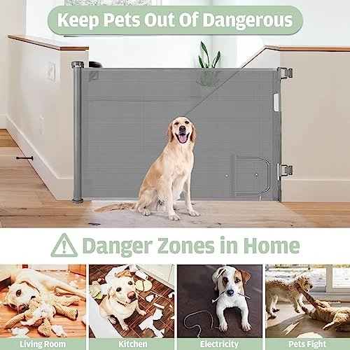 Retractable Dog Gate With Cat Door 55” Wide Retractable Baby Gate With Pet Door 35” Tall Indoor Outdoor Mesh Pet Gate For Cats/Small Dogs Child Safety Gate For Stairs, Doorways, Deck (Grey) 6 Retractable Dog Gate With Cat Door 55” Wide Retractable Baby Gate With Pet Door 35” Tall Indoor Outdoor Mesh Pet Gate For Cats/Small Dogs Child Safety Gate For Stairs, Doorways, Deck (Grey) - Image 6