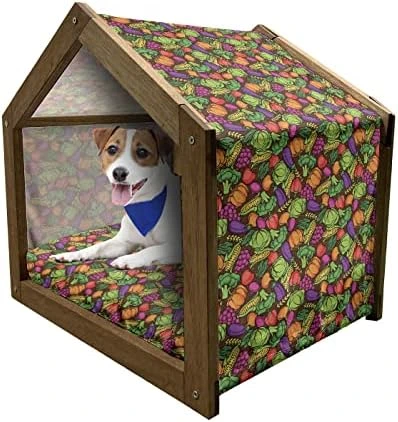 Ambesonne Food Wooden Dog House, Repetitive Pattern With Outline Fruits And Vegetables, Indoor & Outdoor Portable Dog Kennel With Pillow And Cover, X-Large, Pale Orange Pale Yellow 10 Ambesonne Food Wooden Dog House, Repetitive Pattern With Outline Fruits And Vegetables, Indoor & Outdoor Portable Dog Kennel With Pillow And Cover, X-Large, Pale Orange Pale Yellow - Image 10