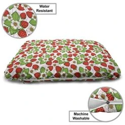 Ambesonne Floral Pet Bed, Strawberries With Flowers And Leaves Summer Season Themed Eating Food, Chew Resistant Pad For Dogs And Cats Cushion With Removable Cover, 24" X 39", Vermilion Green Pink -Zoomie Shop 51zQCugFzjL