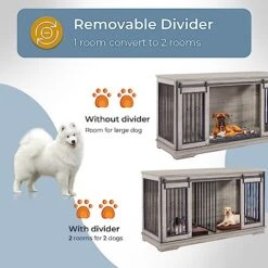 Lyromix Dog Crate Furniture Large Breed TV Stand With 2 Sliding Doors, Dog Kennels And Crates For Medium Large Dogs With Divider, Wood Dog Crate End Table, Grey, 60.6''W*22.8''D*33.9''H 8 Lyromix Dog Crate Furniture Large Breed TV Stand With 2 Sliding Doors, Dog Kennels And Crates For Medium Large Dogs With Divider, Wood Dog Crate End Table, Grey, 60.6''W*22.8''D*33.9''H -Zoomie Shop 51zbwOML1EL