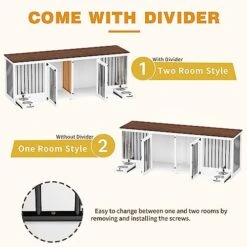 MOOLIVE Large Double Dog Crate Furniture, 86.6" Wooden Dog Crate Kennel Furniture With 4 Dog Bowls And Divider, XXL Heavy Duty Dog Crates Cage Furniture For Large Dog Or 2 Medium Dogs Indoor, White