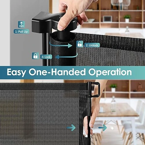 Retractable Baby Gates Retractable Dog Gate With Cat Door Walk Through 55" Wide Baby Gates For Dogs Indoor Baby Gate With Door Outdoor Pet Gate For Cats Cat Gate For Doorway Dog Gate For Stairs, Black 4 Retractable Baby Gates Retractable Dog Gate With Cat Door Walk Through 55" Wide Baby Gates For Dogs Indoor Baby Gate With Door Outdoor Pet Gate For Cats Cat Gate For Doorway Dog Gate For Stairs, Black - Image 4