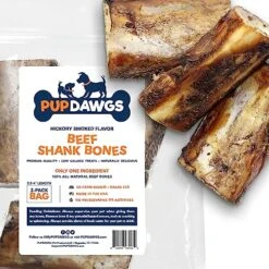 PUPDAWGS Single Ingredient Dog Bones - Made In USA - Beef Shank Bones - Natural Dog Bones For Aggressive Chewers - From USDA Inspected Beef - Hickory Smoked - Individually Wrapped (3 Piece Pack)