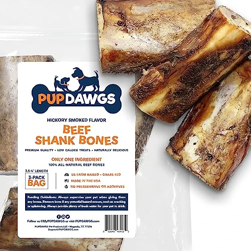PUPDAWGS Single Ingredient Dog Bones - Made In USA - Beef Shank Bones - Natural Dog Bones For Aggressive Chewers - From USDA Inspected Beef - Hickory Smoked - Individually Wrapped (3 Piece Pack) 1 PUPDAWGS Single Ingredient Dog Bones - Made In USA - Beef Shank Bones - Natural Dog Bones For Aggressive Chewers - From USDA Inspected Beef - Hickory Smoked - Individually Wrapped (3 Piece Pack)