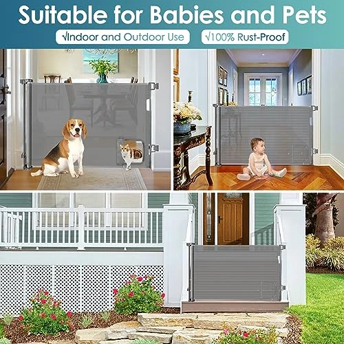 Baby Gate With Cat Door Walk Through 55" Wide Retractable Baby Gates Indoor Retractable Dog Gate Outdoor Pet Gate With Cat Door Gates For Pets Cat Gate For Doorway Dog Gates For The House, Gray 5 Baby Gate With Cat Door Walk Through 55" Wide Retractable Baby Gates Indoor Retractable Dog Gate Outdoor Pet Gate With Cat Door Gates For Pets Cat Gate For Doorway Dog Gates For The House, Gray - Image 5