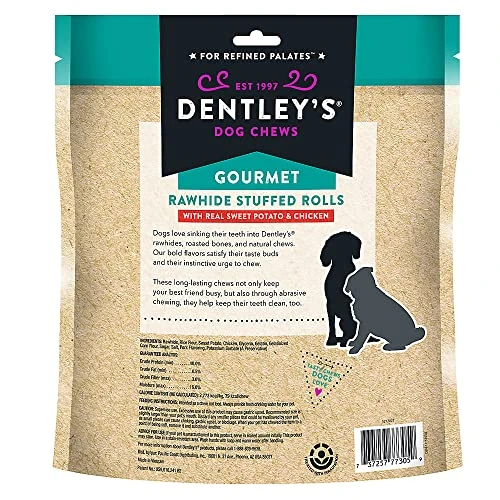 Dentley's Gourmet Rawhide Stuffed Rolls Dog Treats - Sweet Potato & Chicken 25 Rolls Per Pack 2 Dentley's Gourmet Rawhide Stuffed Rolls Dog Treats - Sweet Potato & Chicken 25 Rolls Per Pack - Image 2