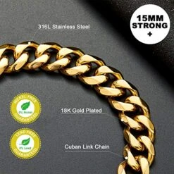ToBeTrendy Chain Dog Walking Collar Gold Cuban Link Dog Collar 316L Stainless Steel Metal 10mm/15mm Heavy Duty Chain Collar For Medium Dogs(15MM, 26") 15 ToBeTrendy Chain Dog Walking Collar Gold Cuban Link Dog Collar 316L Stainless Steel Metal 10mm/15mm Heavy Duty Chain Collar For Medium Dogs(15MM, 26") -Zoomie Shop 61GmQxdpAxL