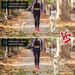 PHILORN Hands-Free Double Dog Leash 110lbs Comfortable Shock Absorbing Reflective Bungee For 2 Dogs Walking Training 66-84 Inch Adjustable No Tangle Dual Dog Leash With Pouch 2 Handles (Black) -Zoomie Shop 61K8V7i0LFL