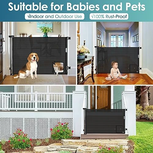 Retractable Baby Gates Retractable Dog Gate With Cat Door Walk Through 55" Wide Baby Gates For Dogs Indoor Baby Gate With Door Outdoor Pet Gate For Cats Cat Gate For Doorway Dog Gate For Stairs, Black 5 Retractable Baby Gates Retractable Dog Gate With Cat Door Walk Through 55" Wide Baby Gates For Dogs Indoor Baby Gate With Door Outdoor Pet Gate For Cats Cat Gate For Doorway Dog Gate For Stairs, Black - Image 5