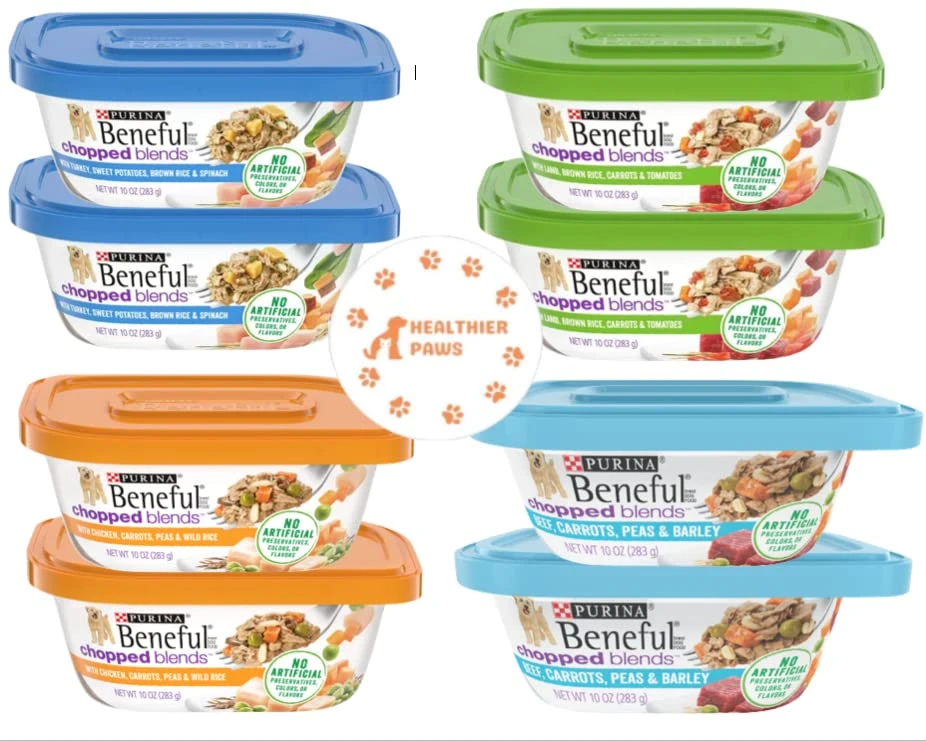 Beneful Chopped Blends Wet Dog Food 10 Oz. Tub Combo Variety Bundle 4 Flavors 2 Of Each Flavors, Total Of 8 Tub With Healthier Paws Sticker!!! 1 Beneful Chopped Blends Wet Dog Food 10 Oz. Tub Combo Variety Bundle 4 Flavors 2 Of Each Flavors, Total Of 8 Tub With Healthier Paws Sticker!!!