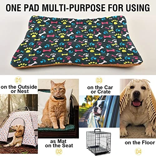 Ultra Soft Dog Cat Crate Bed Blanket-Colorful Paw Prints And Bones Fluffy Pet Bed All Season-Short Pile-Anti-Slip Pet Beds 24"x18" 5 Ultra Soft Dog Cat Crate Bed Blanket-Colorful Paw Prints And Bones Fluffy Pet Bed All Season-Short Pile-Anti-Slip Pet Beds 24"x18" - Image 5