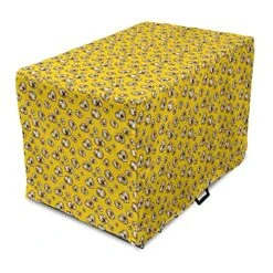 Lunarable Food Dog Crate Cover, Print Of Graphic Sketchy Popcorn In Irregular Shapes Movie Snacks, Easy To Use Pet Kennel Cover For Small Dogs Puppies Kittens, 24 Inch, Dark Cocoa And Earth Yellow