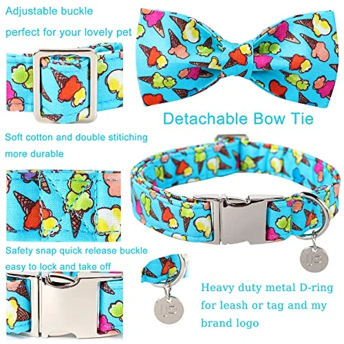 UP URARA PUP Summer Dog Collar With Bow Tie, Cotton Cute Bowtie Dog Collar, Summer Bowtie Collar For Small Boy Girl Dog, Comfortable Blue Dog Collar With Metal Buckle, S, Neck 10-16in 3 UP URARA PUP Summer Dog Collar With Bow Tie, Cotton Cute Bowtie Dog Collar, Summer Bowtie Collar For Small Boy Girl Dog, Comfortable Blue Dog Collar With Metal Buckle, S, Neck 10-16in - Image 3