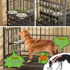 ROOMTEC 49 Inch Heavy Duty Dog Crate Cage Kennel With Wheels / 360° & Adjustable 2 Alloy Bowls/Unique Air Lift Rod/Sturdy Locks Design, Double Door And Removable Tray, Extra Large XL XXL Dog 9 ROOMTEC 49 Inch Heavy Duty Dog Crate Cage Kennel With Wheels / 360° & Adjustable 2 Alloy Bowls/Unique Air Lift Rod/Sturdy Locks Design, Double Door And Removable Tray, Extra Large XL XXL Dog -Zoomie Shop 61ja2WaOHWL