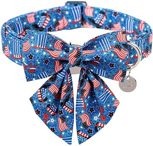 UP URARA PUP Summer Dog Collar With Bow Tie, Cotton Cute Bowtie Dog Collar, Summer Bowtie Collar For Small Boy Girl Dog, Comfortable Blue Dog Collar With Metal Buckle, S, Neck 10-16in 9 UP URARA PUP Summer Dog Collar With Bow Tie, Cotton Cute Bowtie Dog Collar, Summer Bowtie Collar For Small Boy Girl Dog, Comfortable Blue Dog Collar With Metal Buckle, S, Neck 10-16in - Image 9
